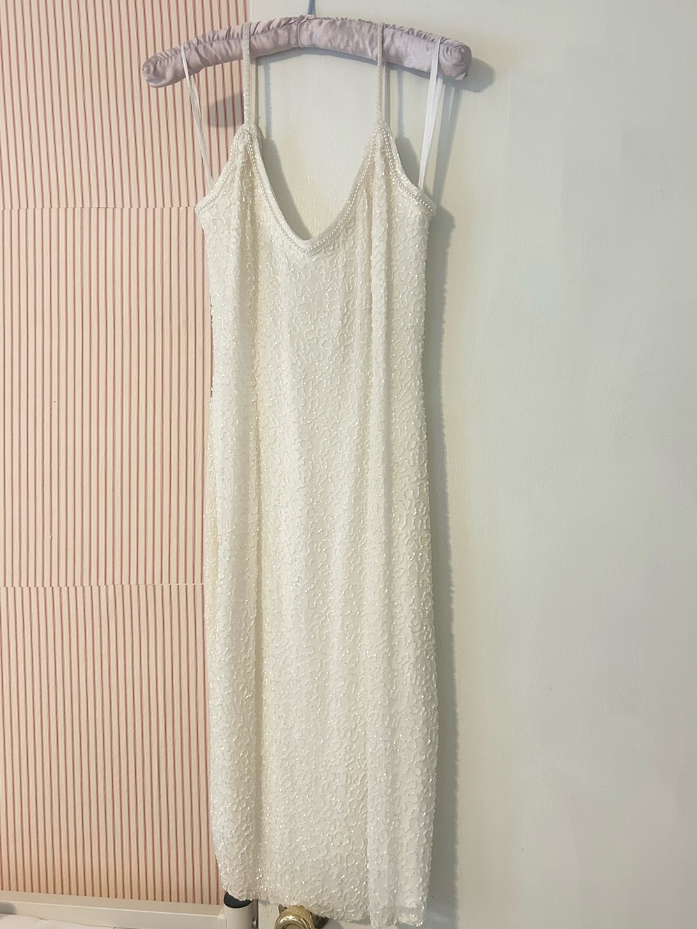 Ivory Beaded Slip Dress vintage silk